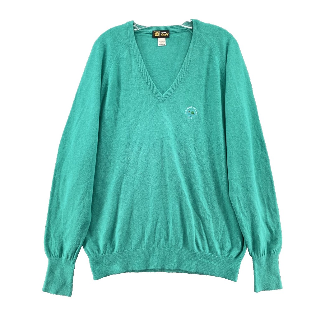 VTG Wilson Staff Golf Sweater Mens XL Turquoise Illinois Country Club Preppy USA